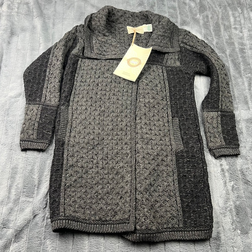 Aran Sweater Market Charcoal Gray 100% Merino Wool Button Plated Coat Large
